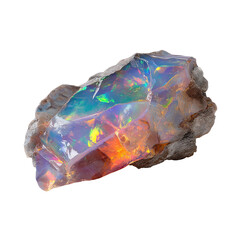 Fototapeta premium Raw Opal Gemstone Isolated with Iridescent Rainbow Colors and Natural Texture isolated on transparent background Remove png, Clipping Path, pen tool