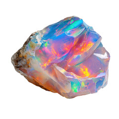 Fototapeta premium Raw Opal Gemstone Isolated with Iridescent Rainbow Colors and Natural Texture isolated on transparent background Remove png, Clipping Path, pen tool