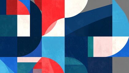 Dynamic abstract geometric pattern with vibrant blue, red, and white shapes for modern design