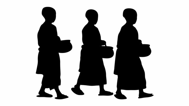 black monks walking with bowls clip art preview