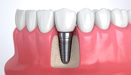 Dental Implant with Jaw, Tooth, and Crown.