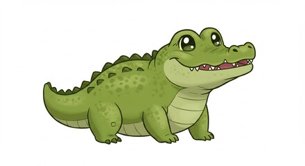 Obraz premium 可愛いワニのイラスト 優しい光を浴びて微笑む. AI Generated