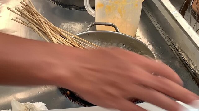 Time lapse the process of frying sempol.  Sempol is a type of fried food made from tapioca flour, This food comes from Indonesia. good and delicious street food.
