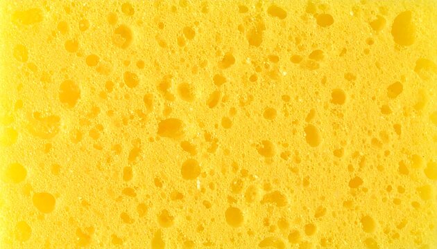Close-up texture of a porous, yellow cleaning sponge