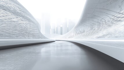 White futuristic business background with clean abstract geometric shapes, modern digital wave texture, glowing technology patterns, minimal corporate backdrop for innovation, data visualization, and 