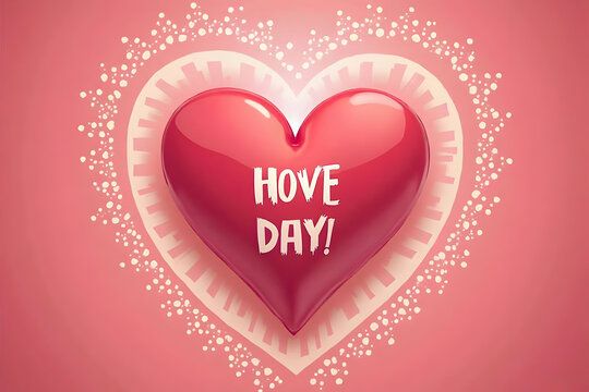 Red Heart Decoration with Festive Border on Pink Background