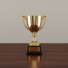 Golden Trophy on Wooden Table Representing Business Success and Achievement