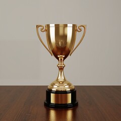 Golden Trophy on Wooden Table Representing Business Success and Achievement