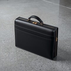 Black Leather Executive Briefcase Placed on Clean Office Floor