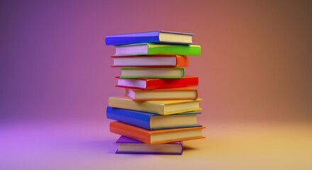 stack of colorful books on black background
