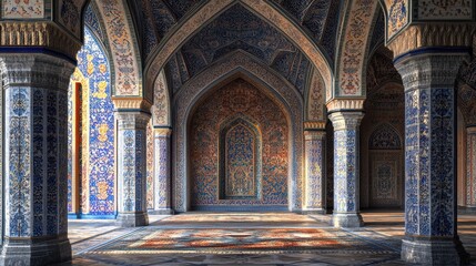 Obraz premium Dark arched hallway with Islamic patterns 