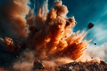 Fototapeta premium Dynamic Explosion with Rich Textures and Vibrant Colors in a Captivating Landscape