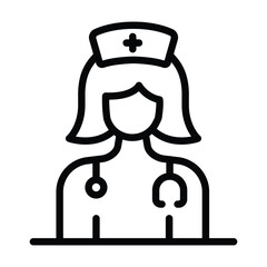 Icon of a nurse with a cap and stethoscope, web icons in line style. Editable stroke