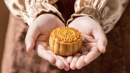 Mid-Autumn Festival Modern Product Scenes: Mooncake on Stone Pedestal
