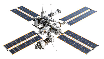 Detailed View Of A Space Station In Orbit With Solar Panels And Technological Infrastructure