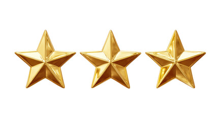 Obraz premium Three Golden Rating Stars isolated on transparent background Remove png, Clipping Path, pen tool
