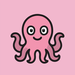 Flat Style Cartoon Octopus Character Sea Animal Simple Cute Illustration