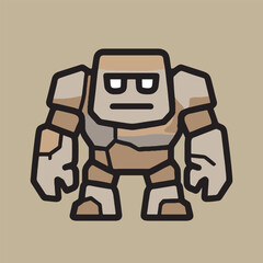 Cartoon Outlined Rock Golem Character Illustration for Game Asset Design