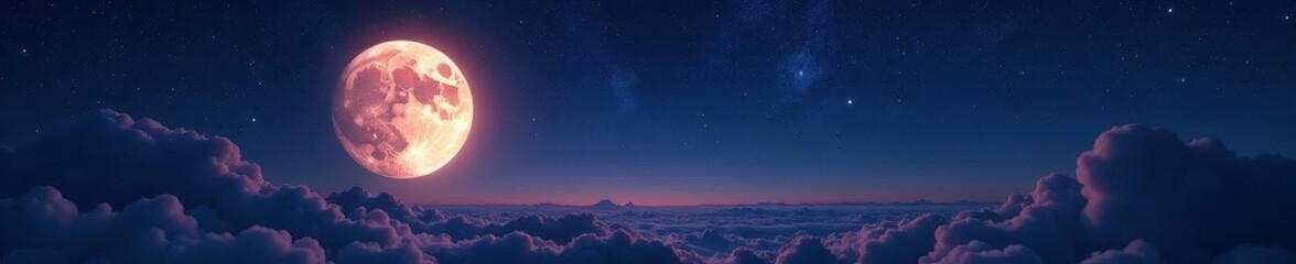 Giant full moon hangs low, illuminating the star-studded expanse ,  sky, full moon