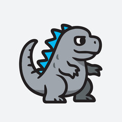 Simple Outlined Cartoon Dinosaur Character Illustration isolated on White Background