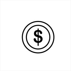 Icon Coin Dollar Outline Style Vector Isolated Flat Design