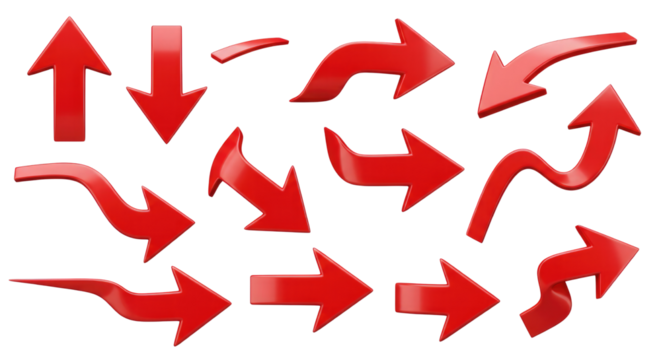 Collection of red arrow icons for web and business design