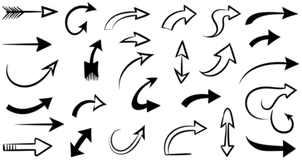 A collection of black arrow icons and vectors for web design and illustration