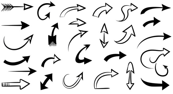 A collection of black arrow icons and vectors for web design and illustration