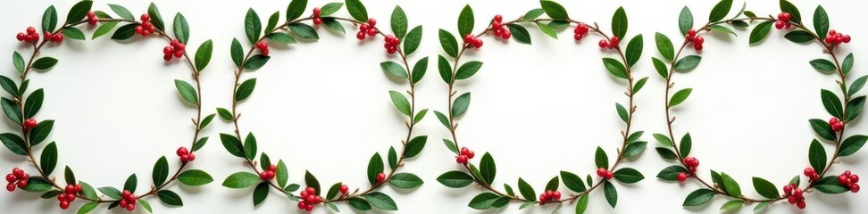 Fototapeta premium Four blank Christmas card frames adorned with mistletoe sprigs , multiple, stock