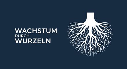 WACHSTUM DURCH WURZELN. Konzept f&uuml;r Stabilit&auml;t, Herkunft und Entwicklung mit Baumwurzeln als Symbol. Vektor-Illustration auf dunklem Hintergrund.