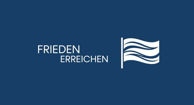 FRIEDEN ERREICHEN. Konzept f&uuml;r Frieden, Diplomatie und Harmonie. Weisse Flagge als Symbol auf blauem Hintergrund.