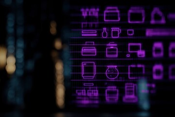 Obraz premium x-default Purple Neon Icons on Dark Background