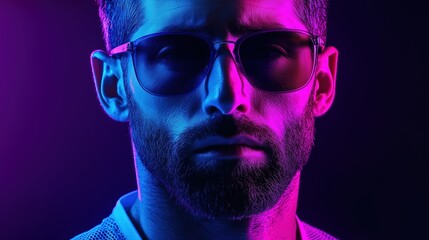 Fototapeta premium Neon Blue Man in Sunglasses