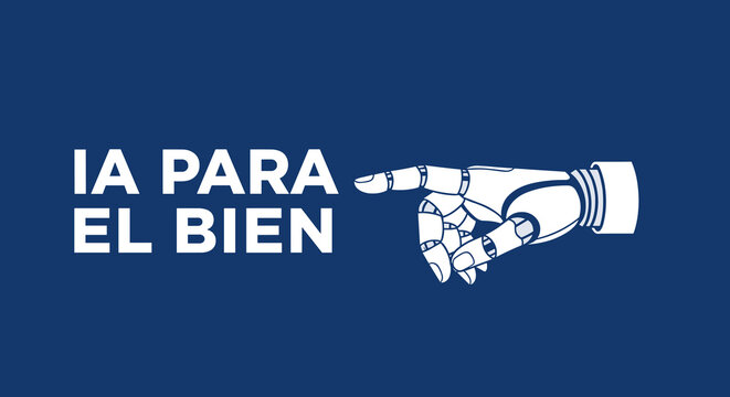IA PARA EL BIEN. Mano robotica apuntando con el dedo. Concepto de inteligencia artificial, tecnologia y futuro para el bien comun.