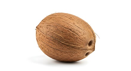 Whole Coconut, Brown Shell, Tropical Fruit, Isolated on White Background