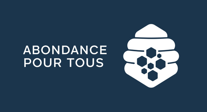 ABONDANCE POUR TOUS. Logo de ruche et nid d'abeille symbolisant la communaute, la richesse et le succes. Concept de prosperite et de travail d'equipe.