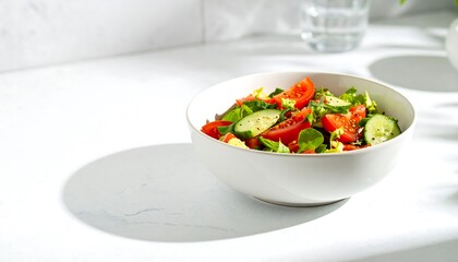 Fresh tomato cucumber salad bowl.