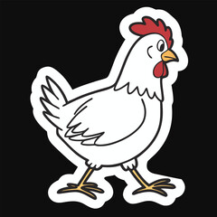 Fototapeta premium White cartoon chicken with red comb and sticker border