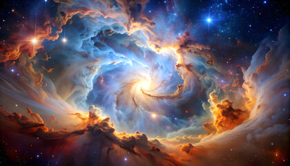 Vibrant Nebula Displaying Swirling Colors And Cosmic Dust Against A Star Studded Background