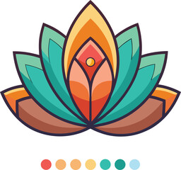 Lotus Flower Motifs Elegant Flat Vector Icon Illustration for Spiritual and Decorative Designs