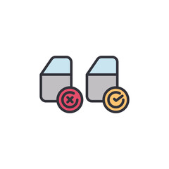 An icon of two documents, one with a red 