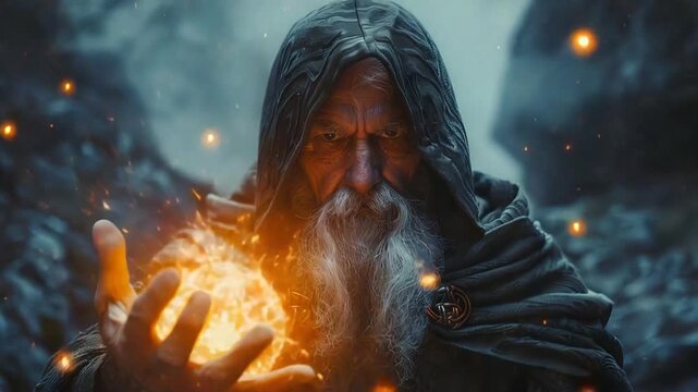 Wizard conjuring glowing energy in hands