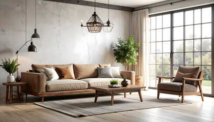 Spacious Living Room Interior Design With Modern Furniture Featuring Neutral Tones Natural Light and Decorative Elements for Relaxation