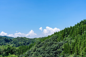 爽やかな青空と新緑の山