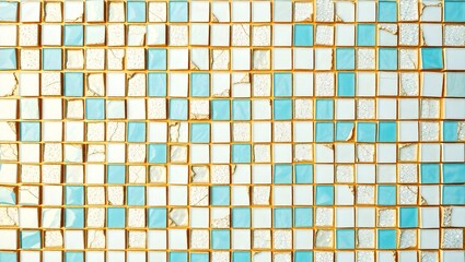 4K ultra high-resolution luxurious gold turquoise pearl white silver mosaic pattern with elegant copy space
