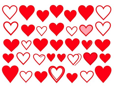 Collection of red hearts with varying shapes