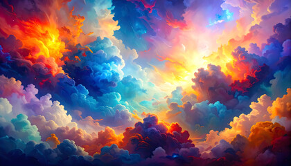 Abstract Sky Scene With Swirling Clouds And Intense Colors Creating A Bright And Dreamlike Atmosphere