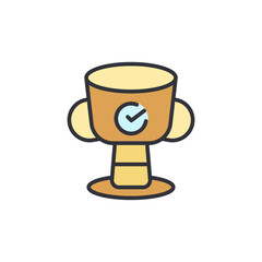 An icon of a trophy with a checkmark, symbolizing victory, achievement, or verified success.