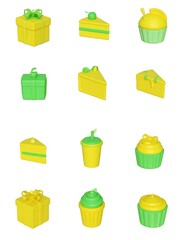 Colorful 3D food and gift icons