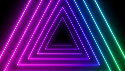 Dynamic neon triangle tunnel with vibrant colors and futuristic glowing lines for design